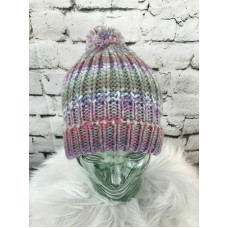 Primark Mujers One Sz Hat Multi Color Striped Knit PomPom Beanie RollUp Cap  eb-29156161